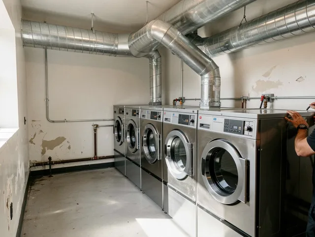 Avon Dryer Vent Cleaning team performing large-scale commercial dryer vent cleaning in Avon