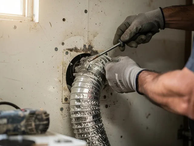 Avon Dryer Vent Cleaning technician performing precise dryer vent hose installation in Avon