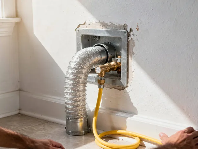 Avon Dryer Vent Cleaning certified technician performing specialized gas dryer vent cleaning in Avon